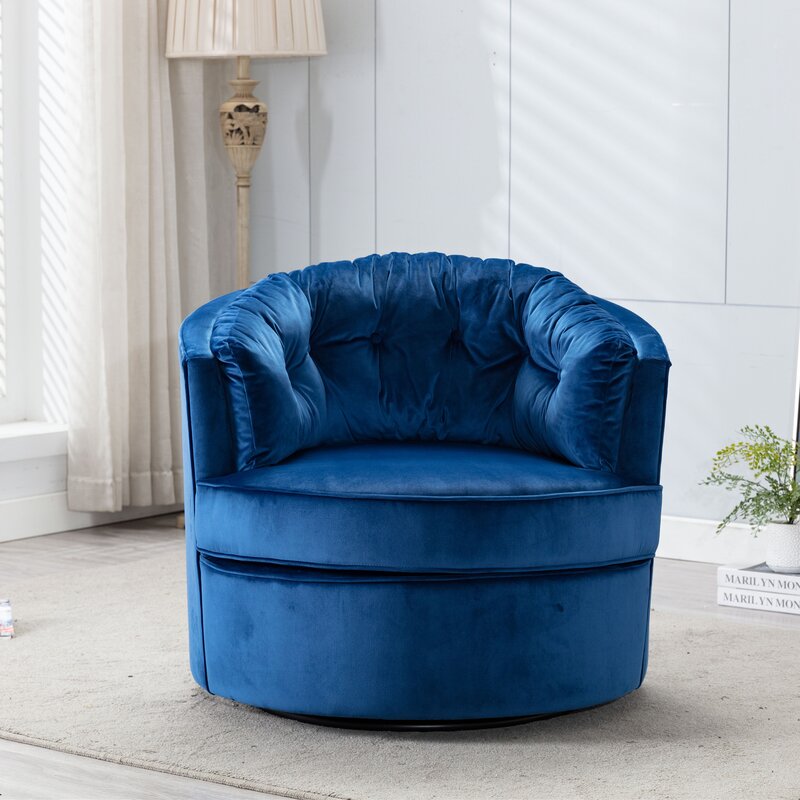 Everly Quinn Swivel Barrel Chair, Velvet Round Swivel Accent Sofa Chair
